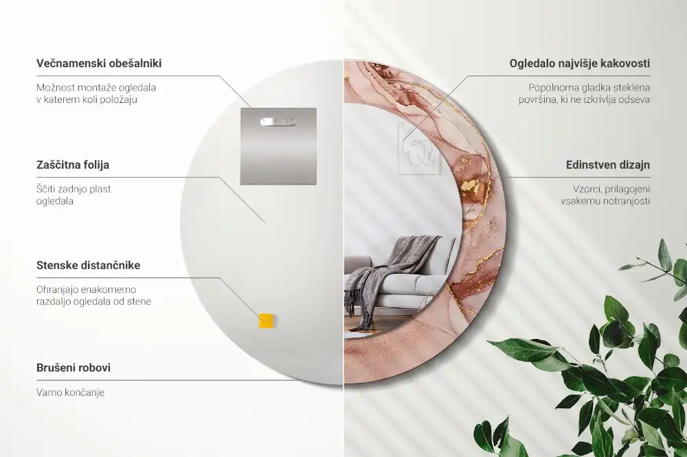Oglindă rotundă decorativă de perete cu design abstract fluid