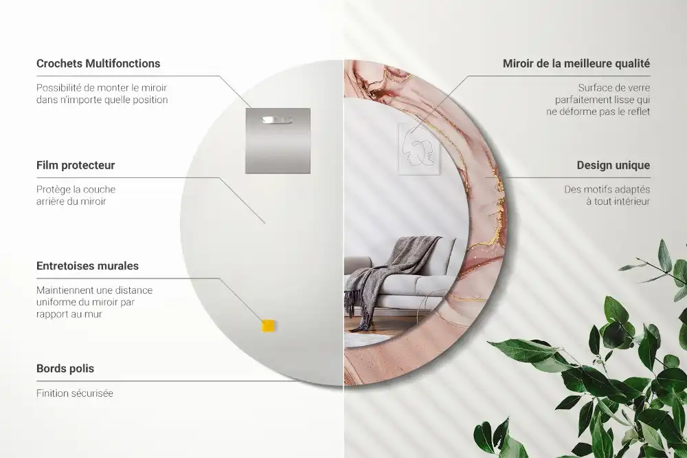Oglindă rotundă decorativă de perete cu design abstract fluid