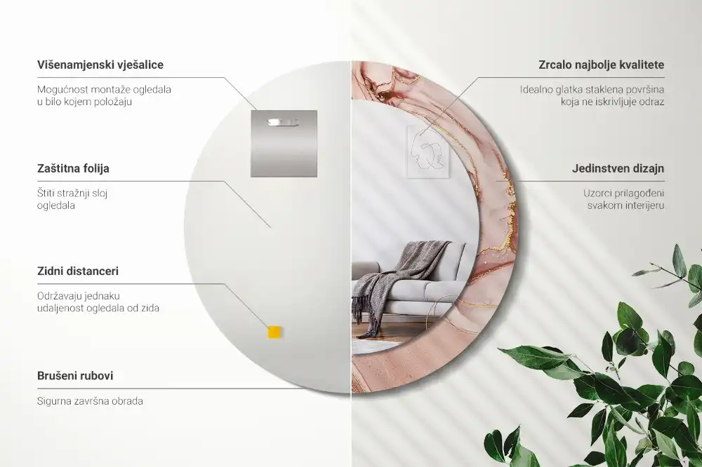 Oglindă rotundă decorativă de perete cu design abstract fluid