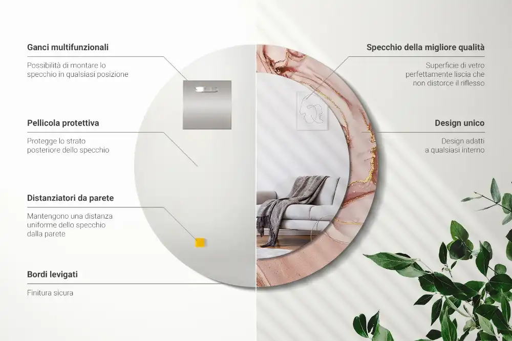 Oglindă rotundă decorativă de perete cu design abstract fluid