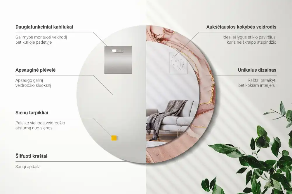 Oglindă rotundă decorativă de perete cu design abstract fluid