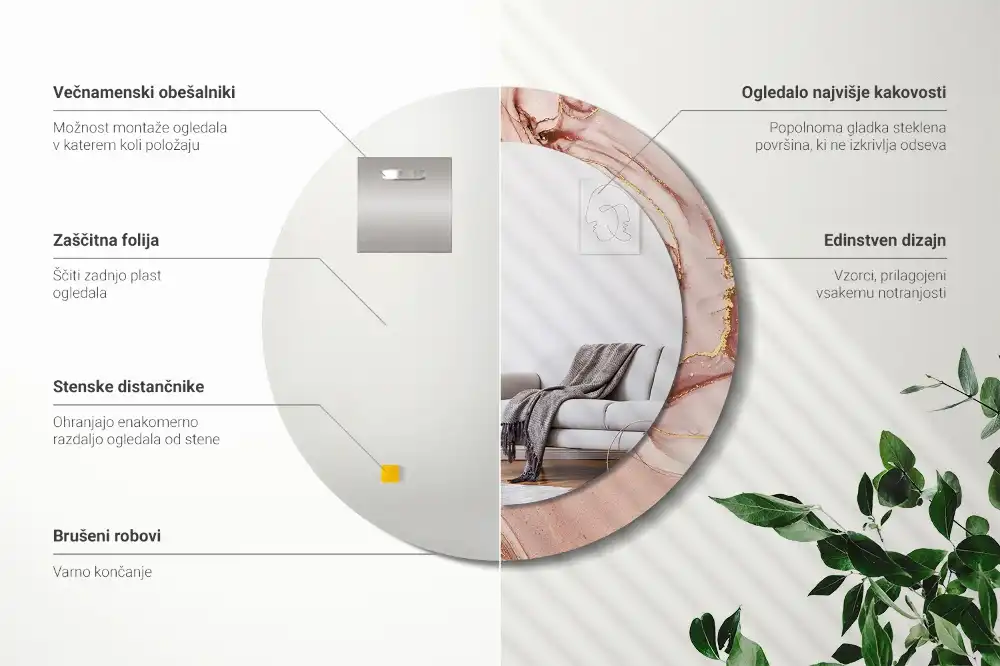 Oglindă rotundă decorativă de perete cu design abstract fluid