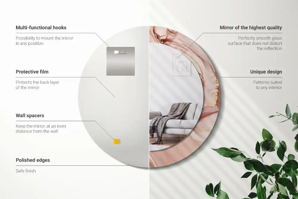 Oglindă rotundă decorativă de perete cu design abstract fluid