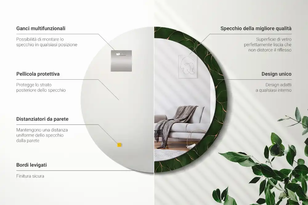 Oglindă rotundă decorativă de perete cu frunză abstractă