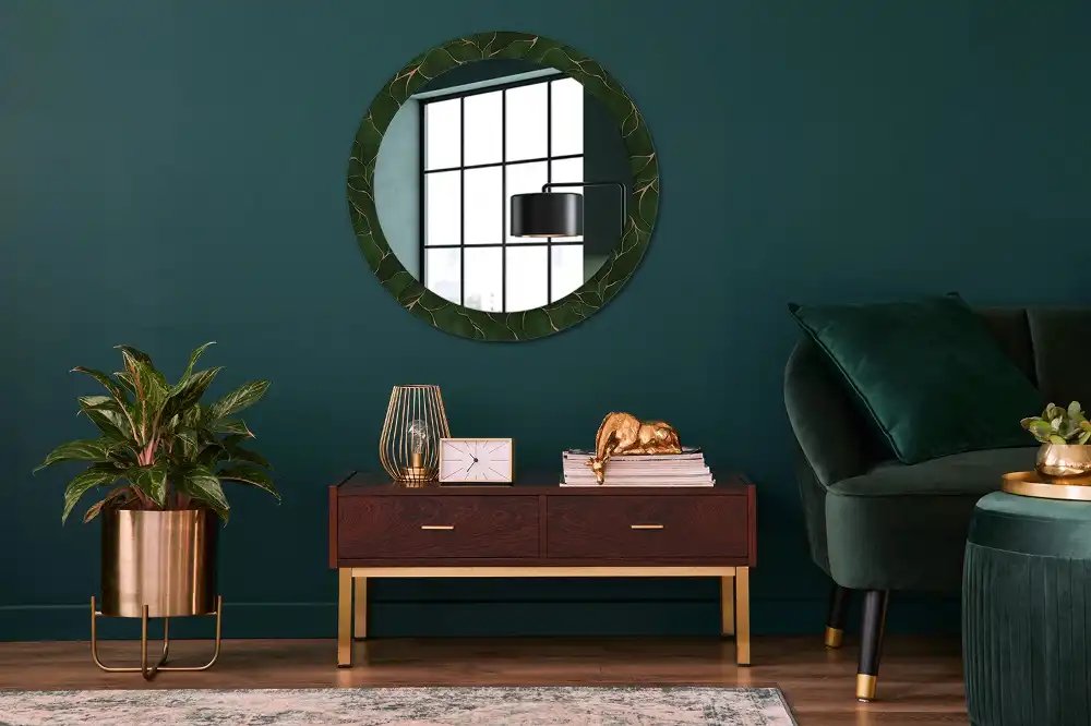 Oglindă rotundă decorativă de perete cu frunză abstractă