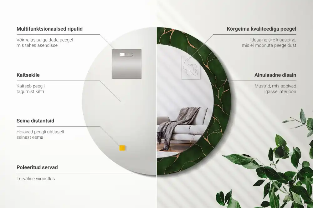 Oglindă rotundă decorativă de perete cu frunză abstractă