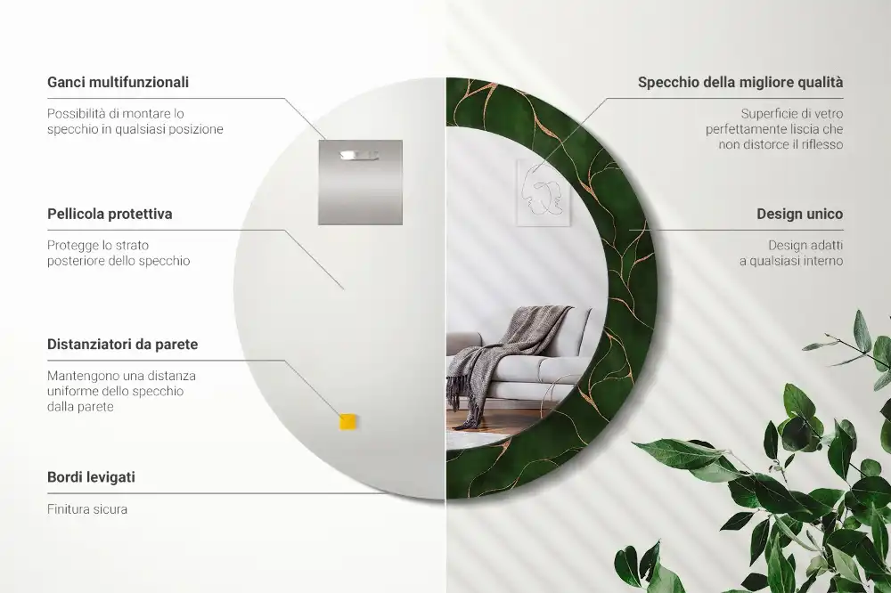Oglindă rotundă decorativă de perete cu frunză abstractă