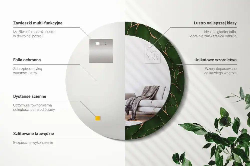 Oglindă rotundă decorativă de perete cu frunză abstractă