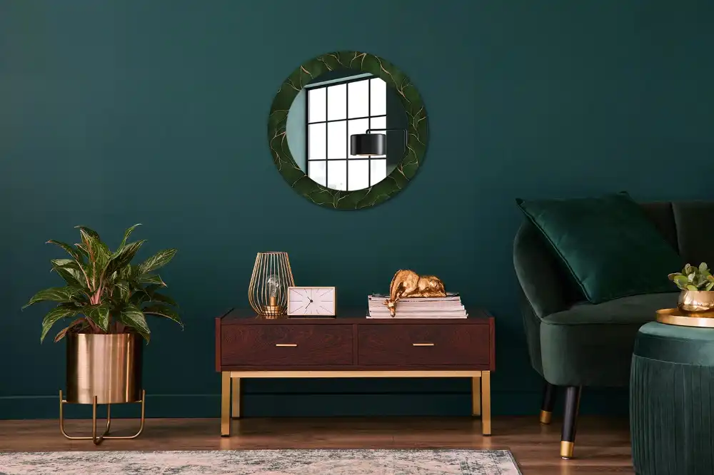 Oglindă rotundă decorativă de perete cu frunză abstractă