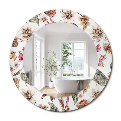 Oglindă rotundă decorativă cu motive florale vintage