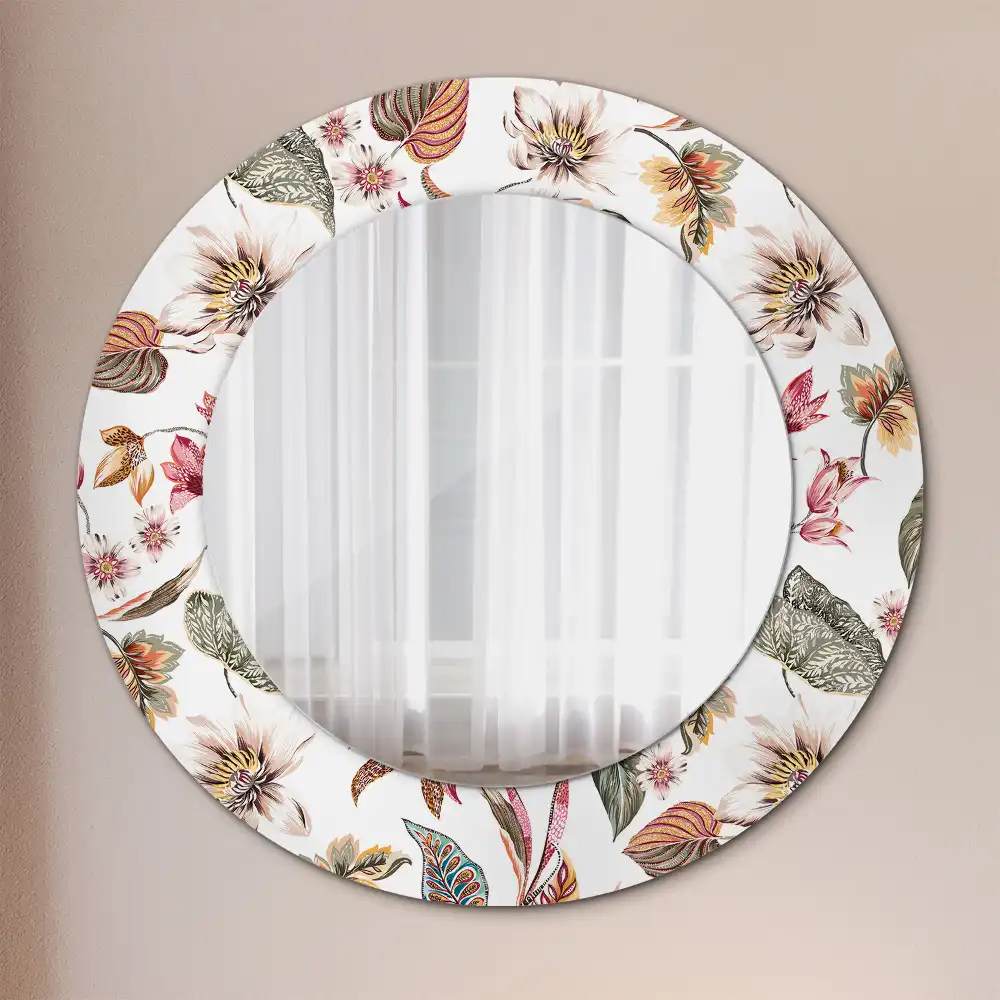 Oglindă rotundă decorativă cu motive florale vintage