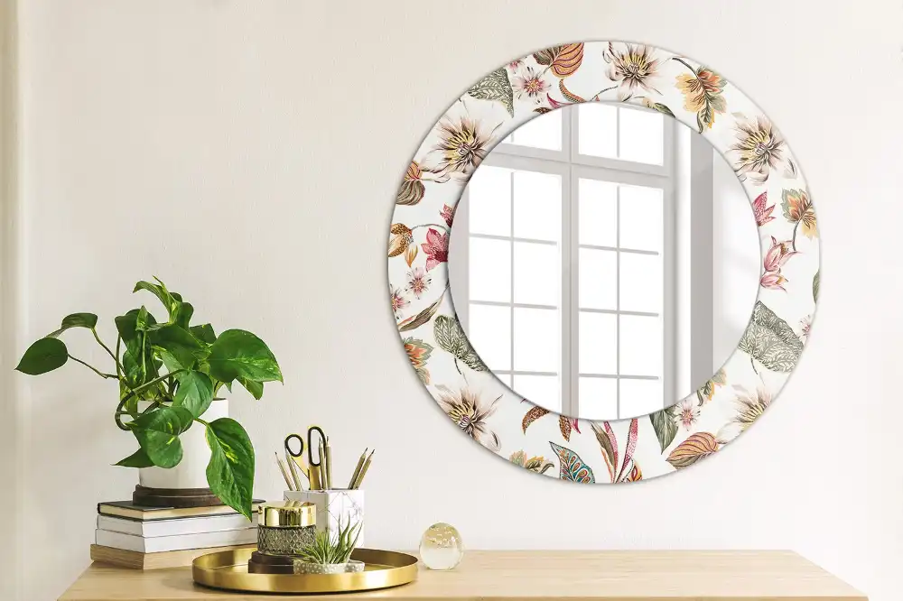 Oglindă rotundă decorativă cu motive florale vintage