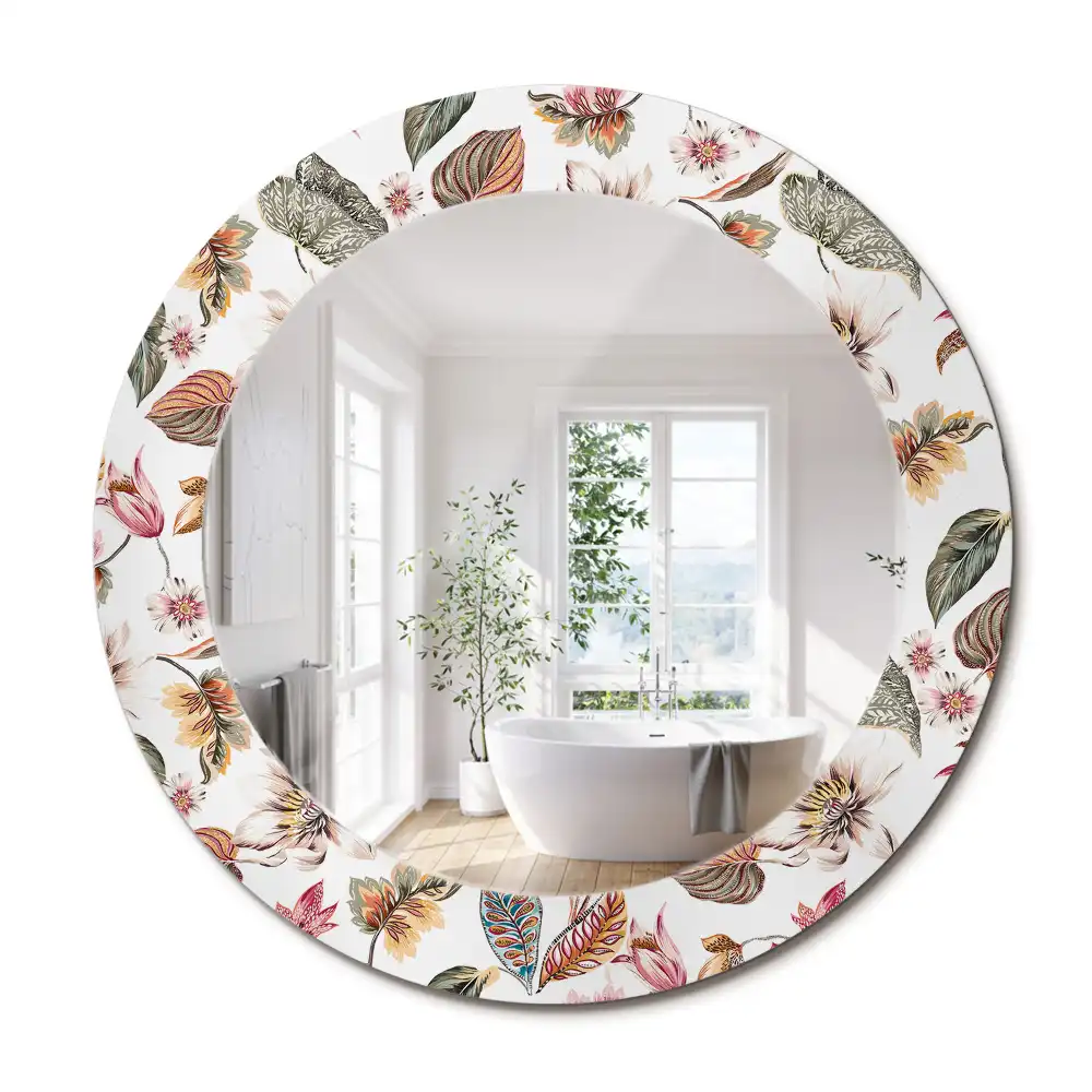Oglindă rotundă decorativă cu motive florale vintage