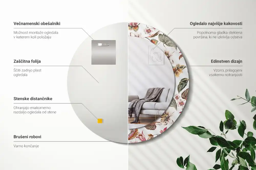 Oglindă rotundă decorativă cu motive florale vintage