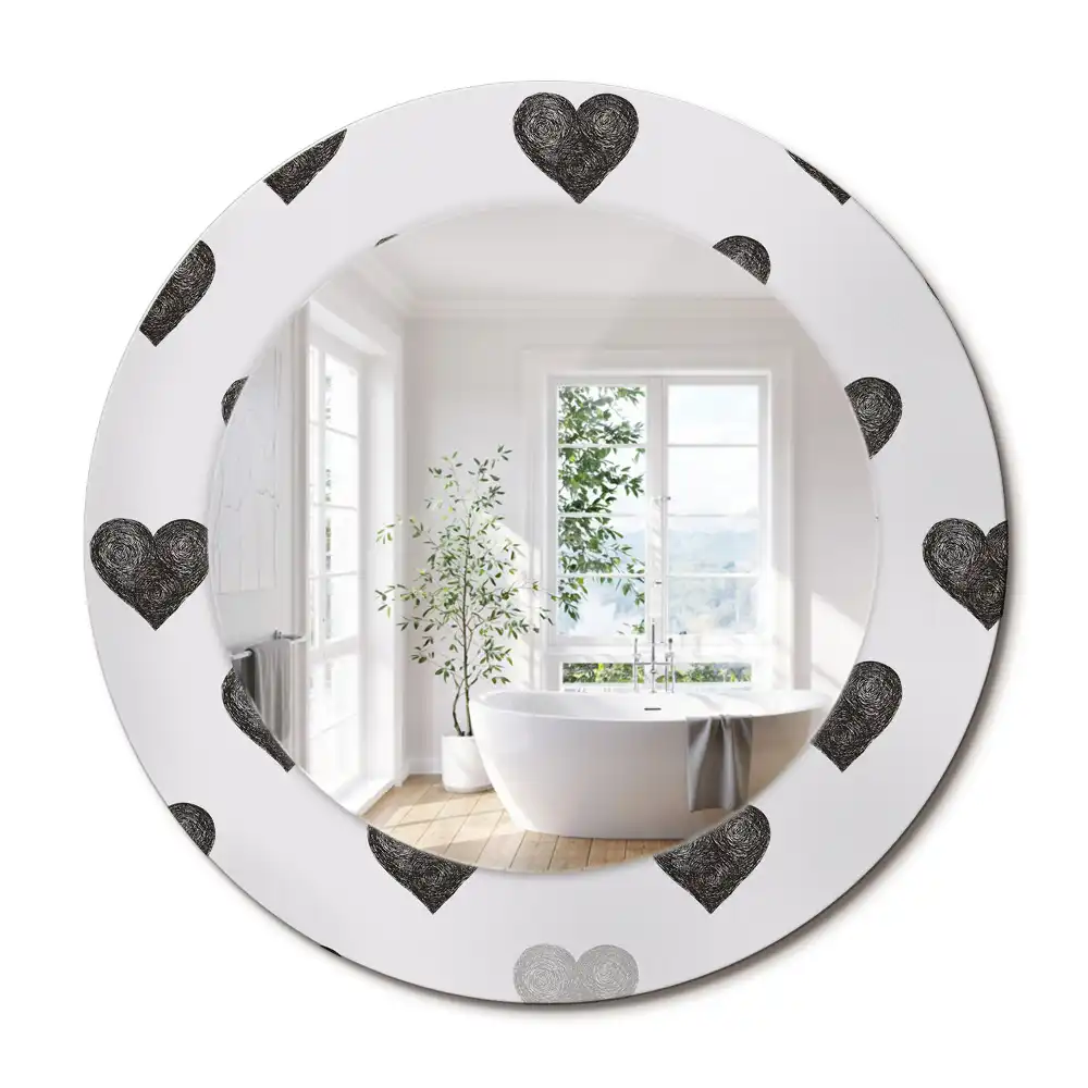 Oglindă rotundă decorativă cu model abstract de inimi