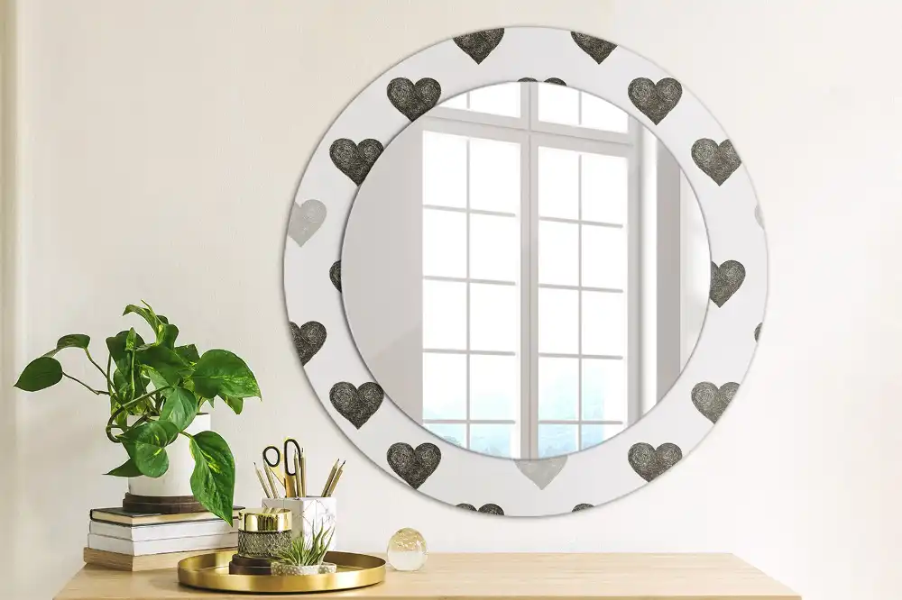 Oglindă rotundă decorativă cu model abstract de inimi