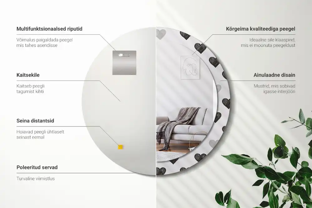 Oglindă rotundă decorativă cu model abstract de inimi