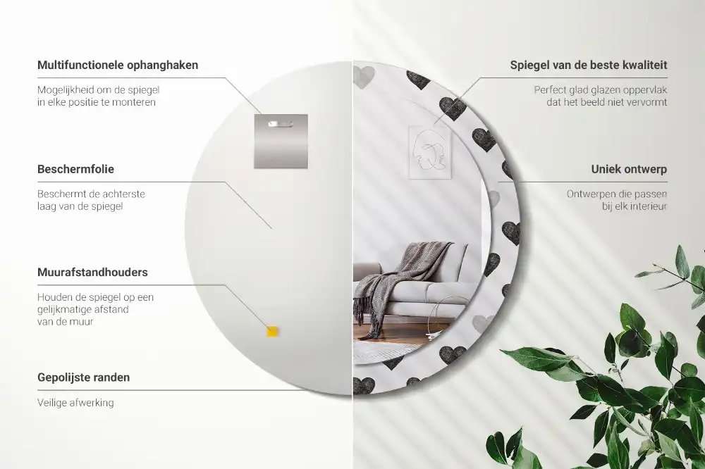 Oglindă rotundă decorativă cu model abstract de inimi