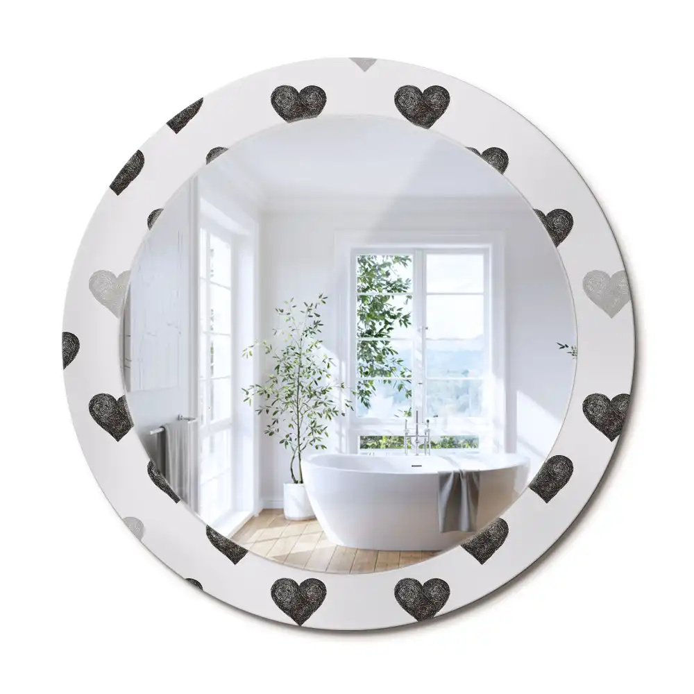 Oglindă rotundă decorativă cu model abstract de inimi
