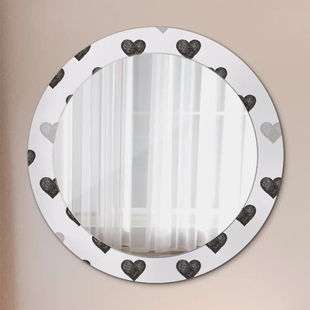 Oglindă rotundă decorativă cu model abstract de inimi