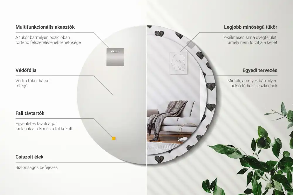 Oglindă rotundă decorativă cu model abstract de inimi