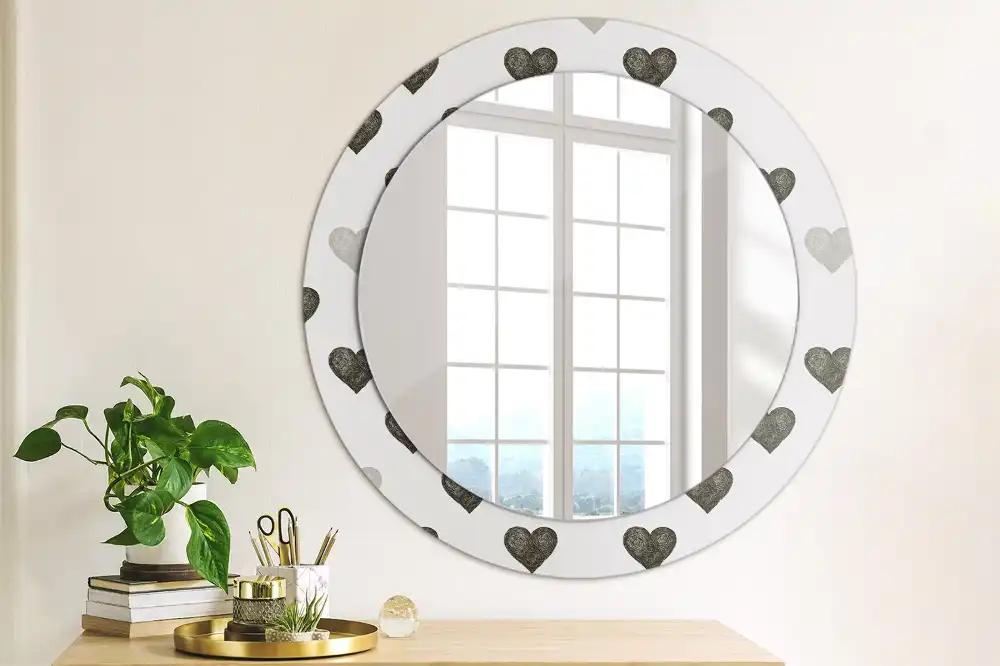 Oglindă rotundă decorativă cu model abstract de inimi