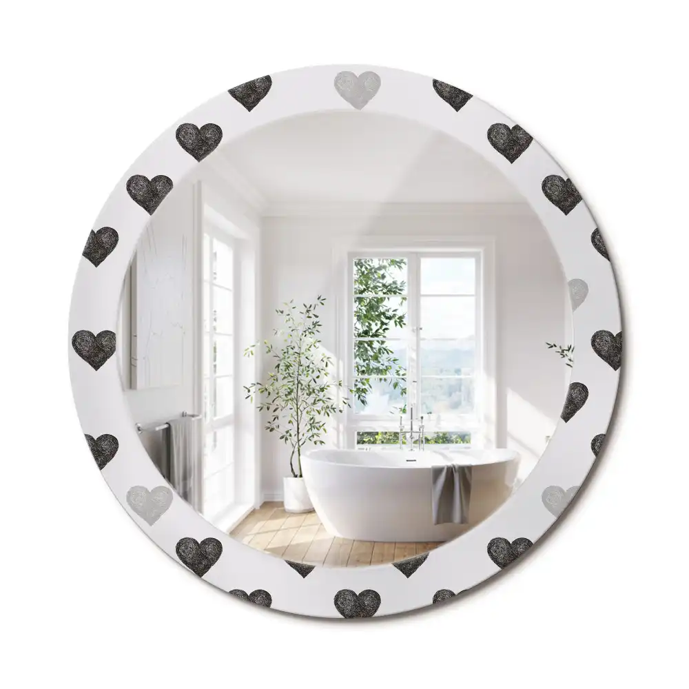 Oglindă rotundă decorativă cu model abstract de inimi