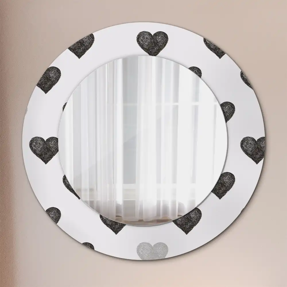 Oglindă rotundă decorativă cu model abstract de inimi