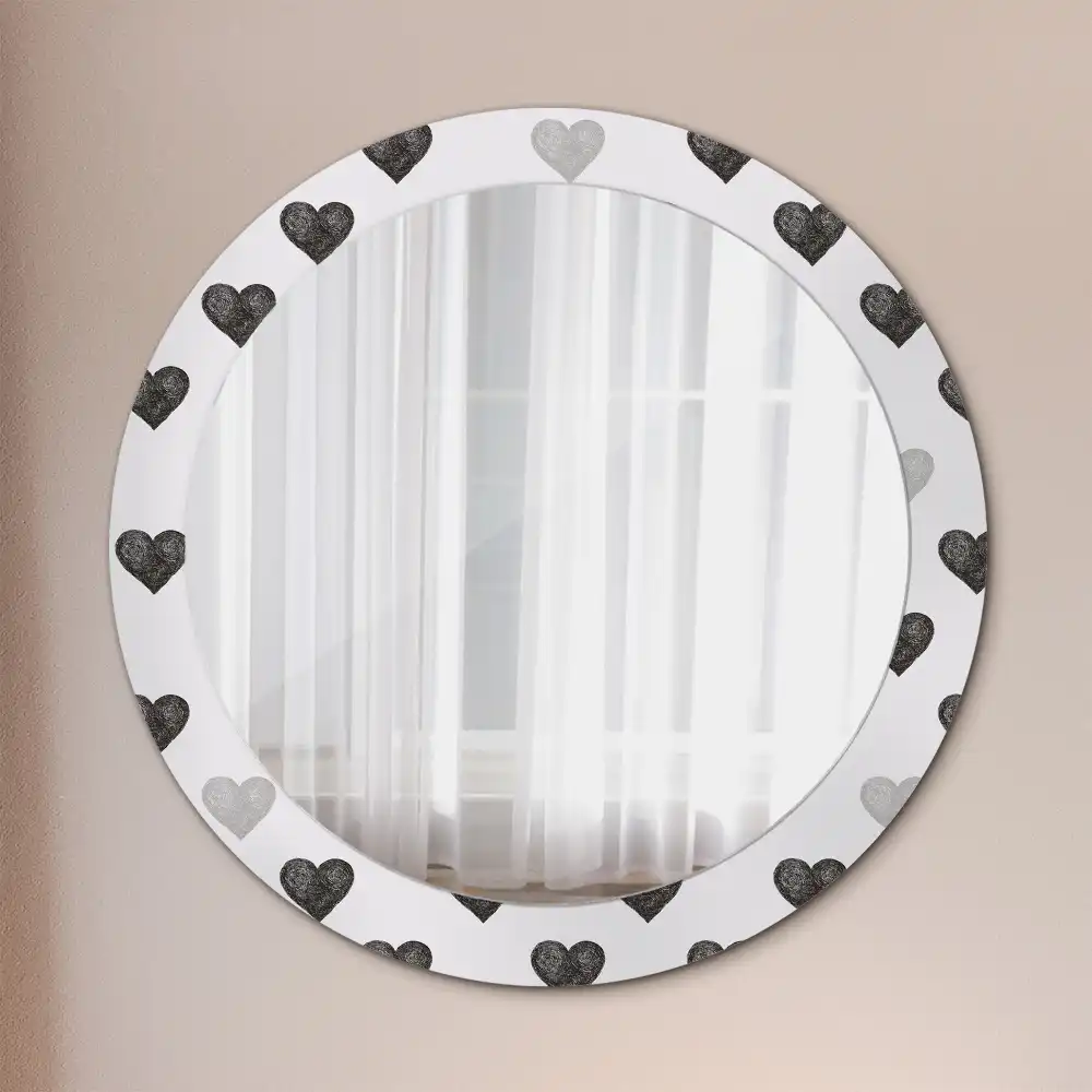 Oglindă rotundă decorativă cu model abstract de inimi