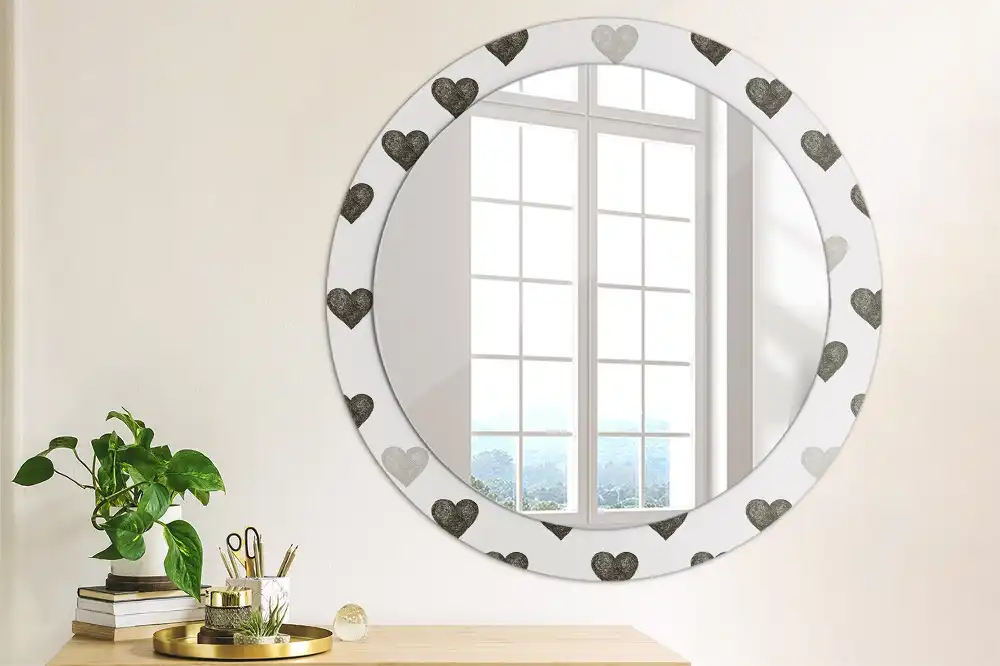 Oglindă rotundă decorativă cu model abstract de inimi