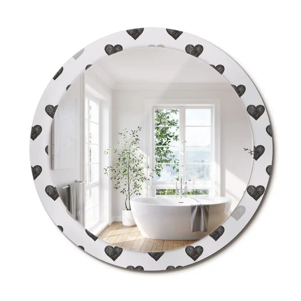Oglindă rotundă decorativă cu model abstract de inimi