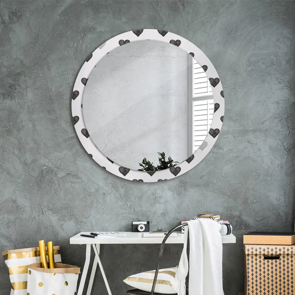 Oglindă rotundă decorativă cu model abstract de inimi