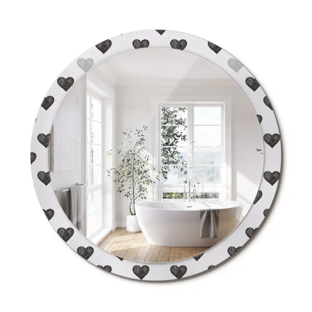 Oglindă rotundă decorativă cu model abstract de inimi