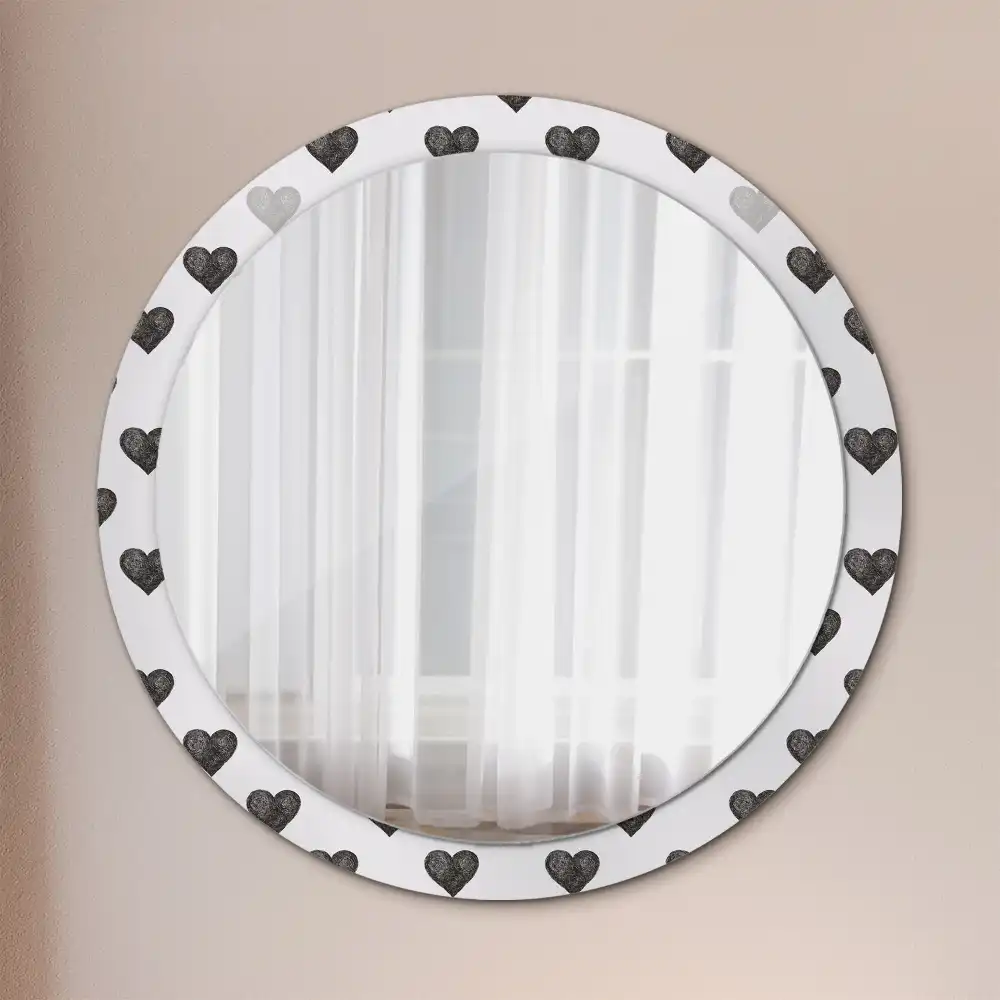 Oglindă rotundă decorativă cu model abstract de inimi