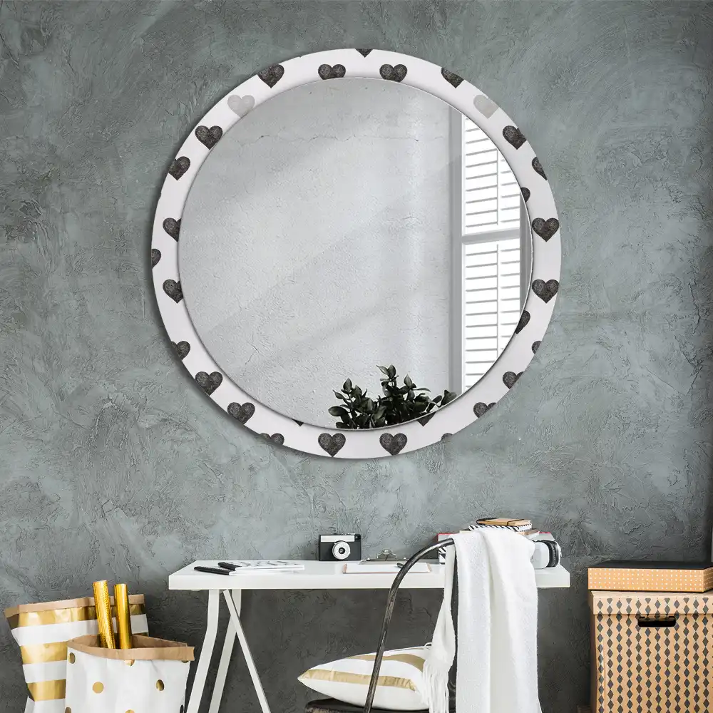 Oglindă rotundă decorativă cu model abstract de inimi