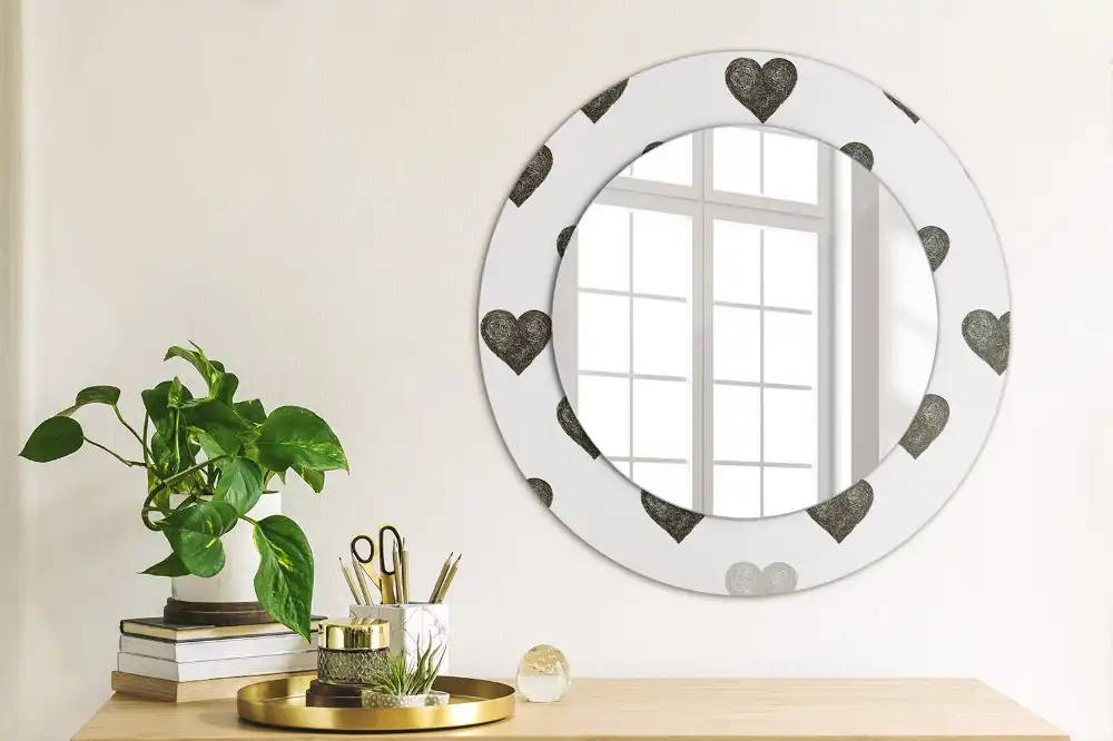 Oglindă rotundă decorativă cu model abstract de inimi