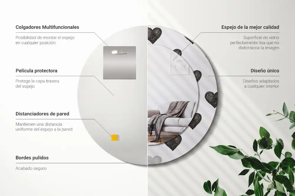 Oglindă rotundă decorativă cu model abstract de inimi