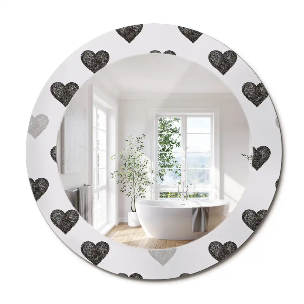 Oglindă rotundă decorativă cu model abstract de inimi