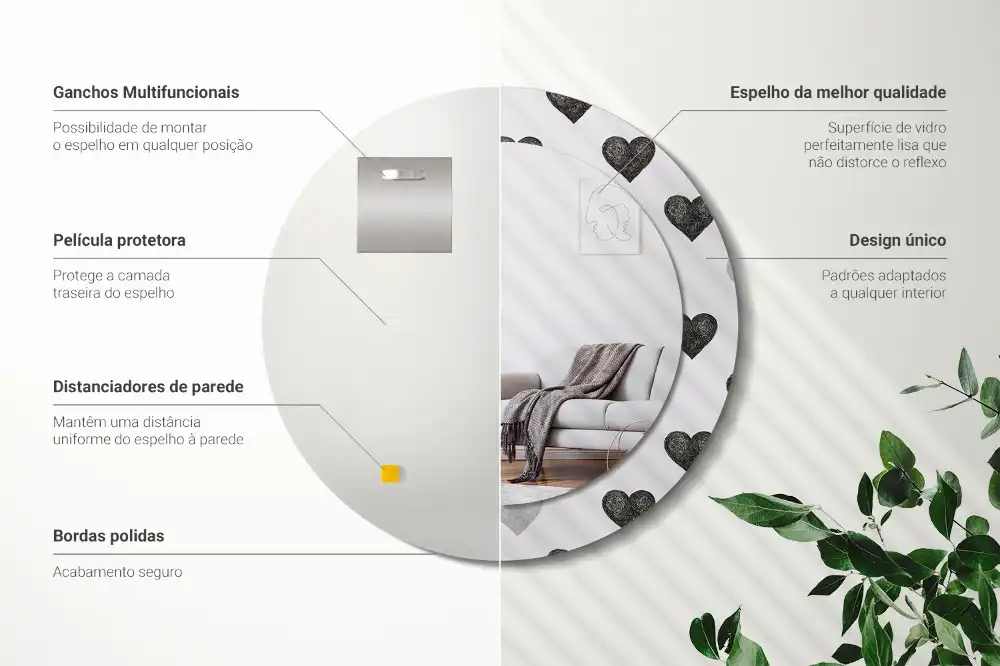 Oglindă rotundă decorativă cu model abstract de inimi