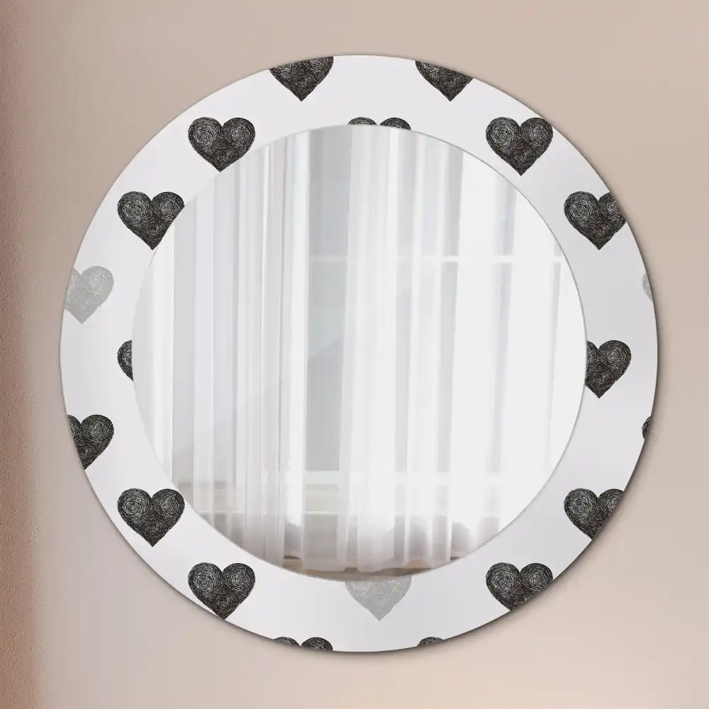 Oglindă rotundă decorativă cu model abstract de inimi
