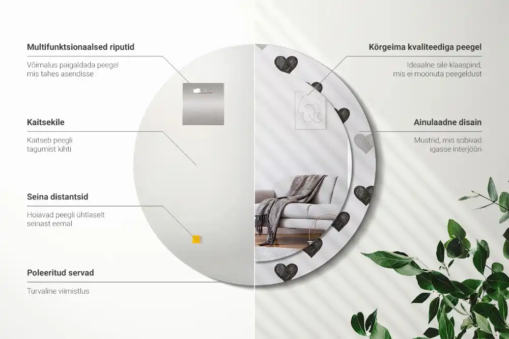 Oglindă rotundă decorativă cu model abstract de inimi