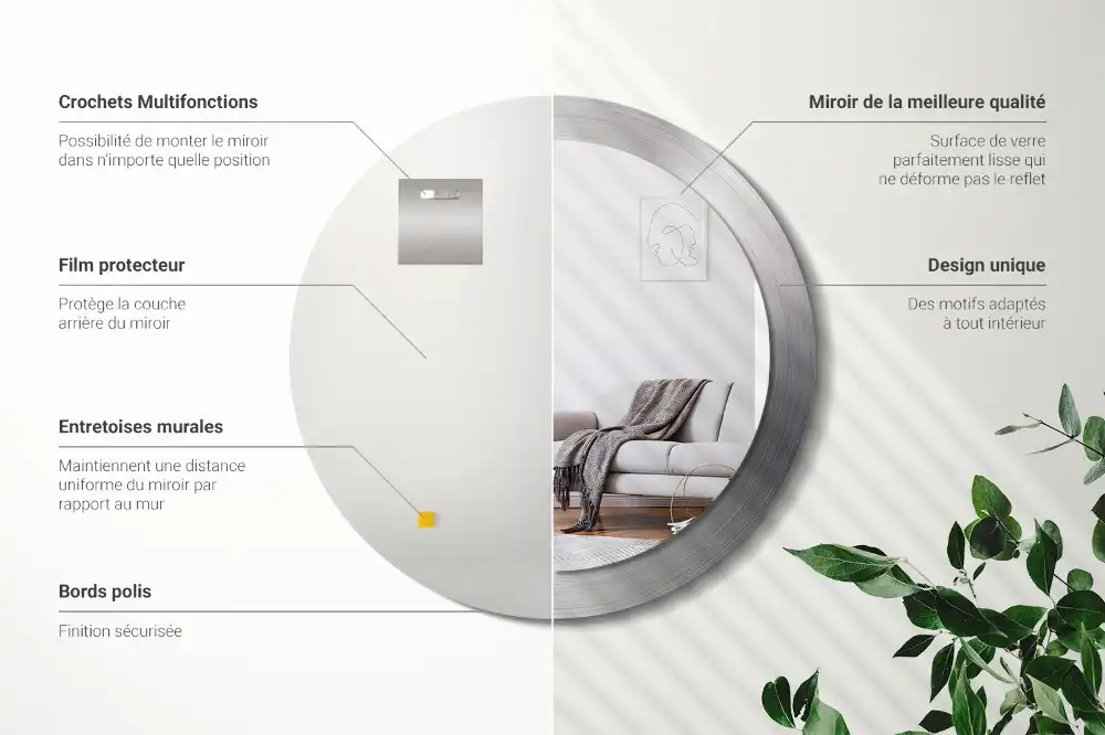 Oglindă decorativă rotundă cu ramă din imitație de metal