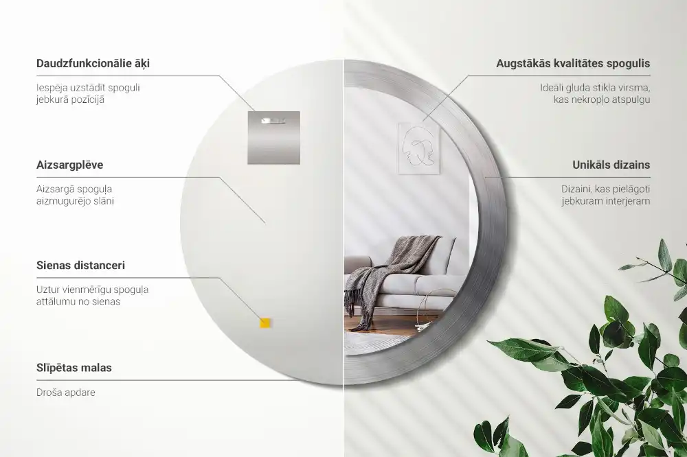 Oglindă decorativă rotundă cu ramă din imitație de metal