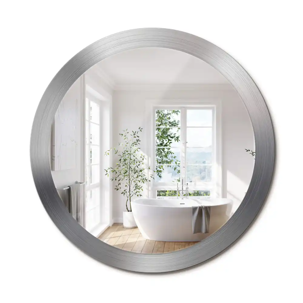 Oglindă decorativă rotundă cu ramă din imitație de metal