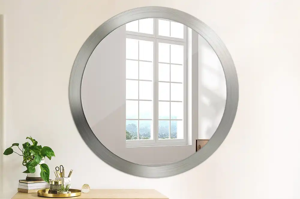 Oglindă decorativă rotundă cu ramă din imitație de metal
