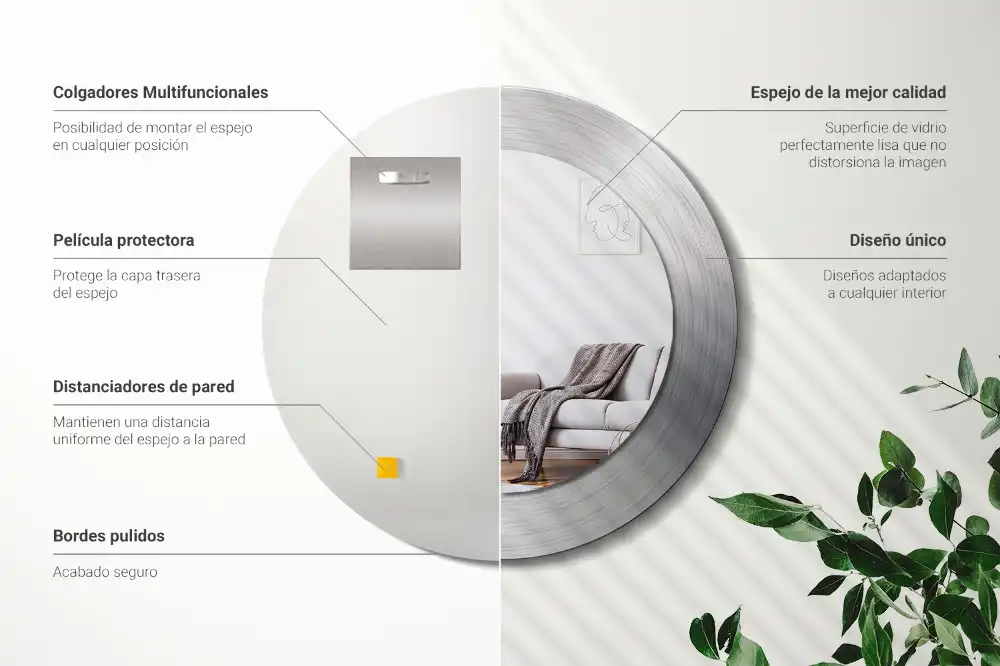 Oglindă decorativă rotundă cu ramă din imitație de metal