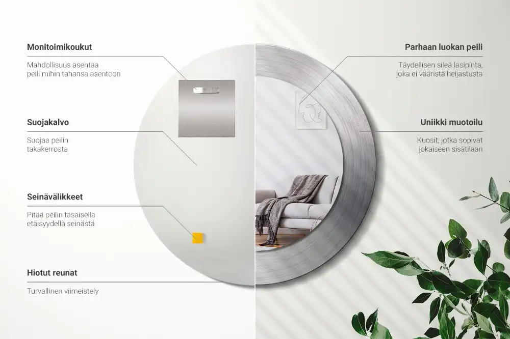 Oglindă decorativă rotundă cu ramă din imitație de metal