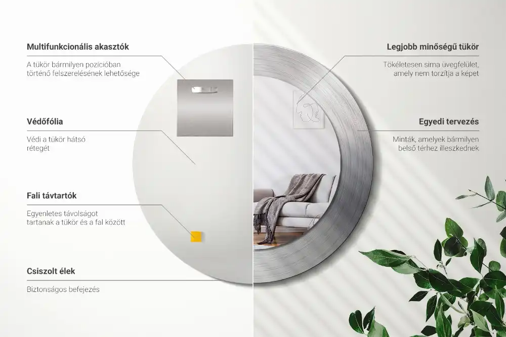Oglindă decorativă rotundă cu ramă din imitație de metal