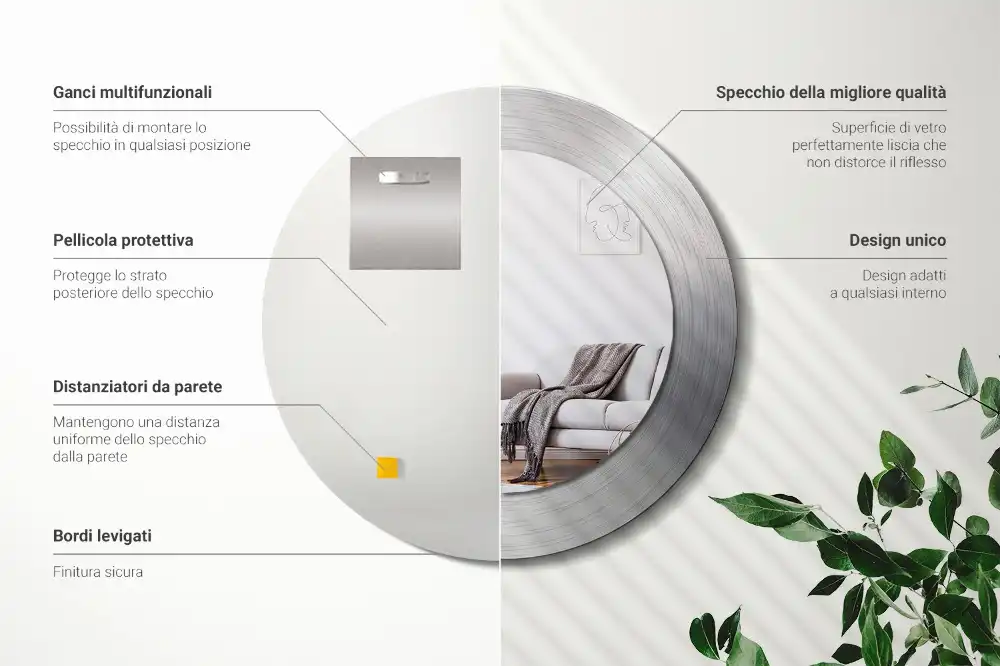 Oglindă decorativă rotundă cu ramă din imitație de metal