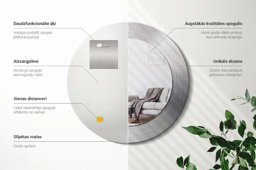 Oglindă decorativă rotundă cu ramă din imitație de metal